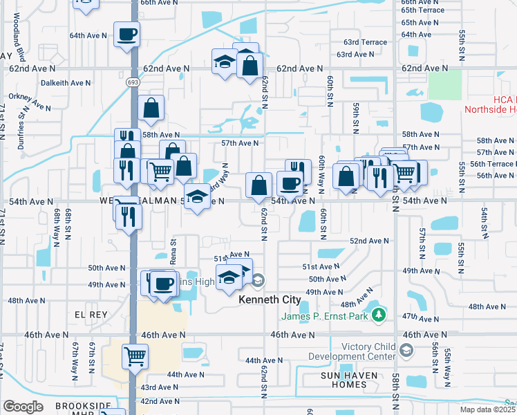 map of restaurants, bars, coffee shops, grocery stores, and more near 6202 54th Avenue North in Kenneth City