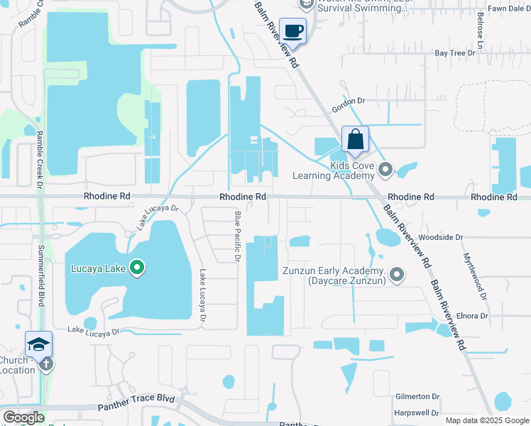 map of restaurants, bars, coffee shops, grocery stores, and more near 11679 Rhodine Road in Riverview