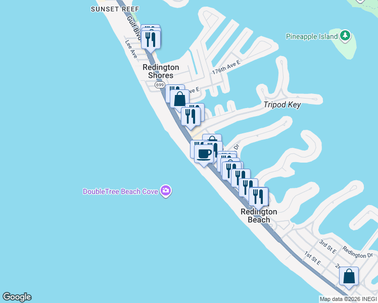 map of restaurants, bars, coffee shops, grocery stores, and more near 17248 Gulf Boulevard in North Redington Beach