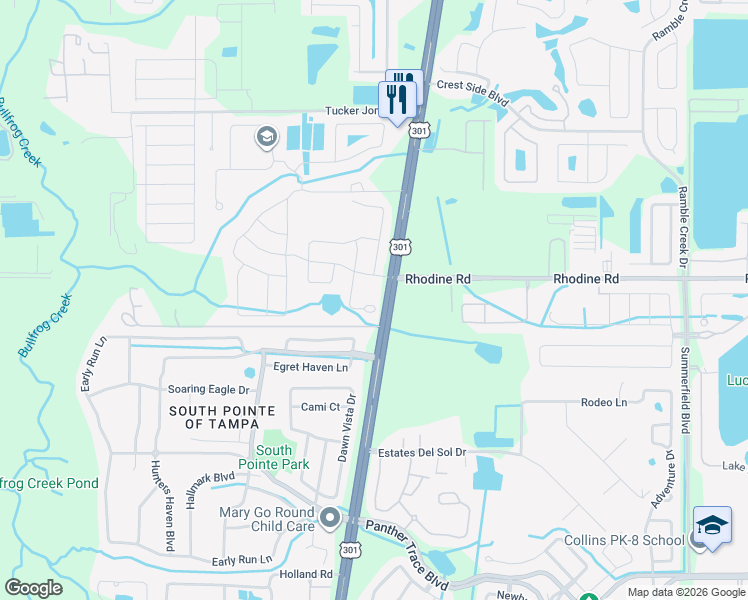 map of restaurants, bars, coffee shops, grocery stores, and more near 12242 Fawn Brindle Street in Riverview