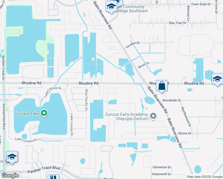 map of restaurants, bars, coffee shops, grocery stores, and more near 11679-11749 Rhodine Road in Riverview
