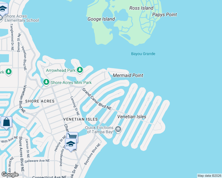 map of restaurants, bars, coffee shops, grocery stores, and more near 2044 Michigan Avenue Northeast in St. Petersburg