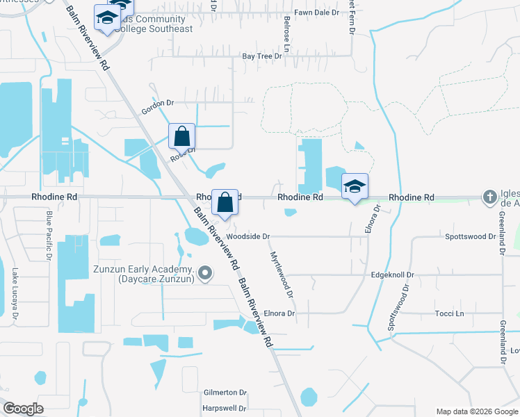 map of restaurants, bars, coffee shops, grocery stores, and more near 12005 Rhodine Road in Riverview