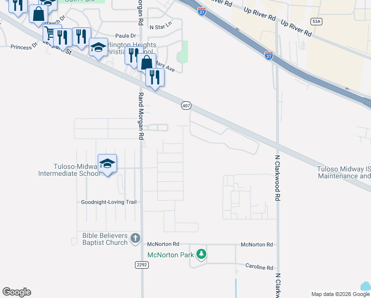 map of restaurants, bars, coffee shops, grocery stores, and more near 9203-9253 Leopard Street in Corpus Christi