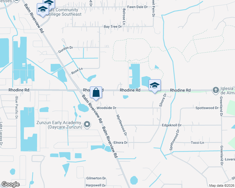 map of restaurants, bars, coffee shops, grocery stores, and more near 12005 Rhodine Road in Riverview