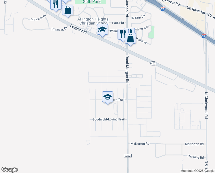 map of restaurants, bars, coffee shops, grocery stores, and more near 2046 Arizona Trail in Corpus Christi