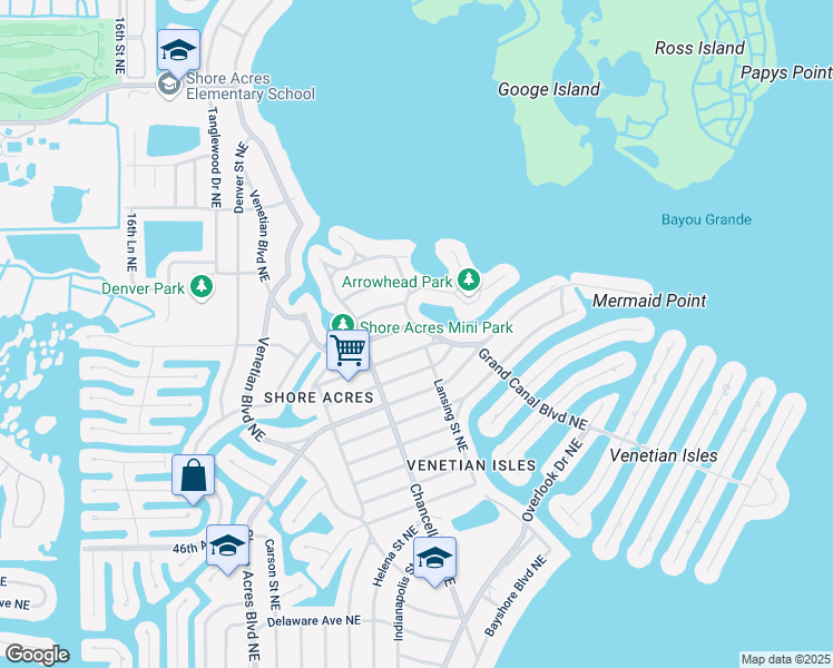 map of restaurants, bars, coffee shops, grocery stores, and more near 1875 Bayou Grande Boulevard Northeast in St. Petersburg