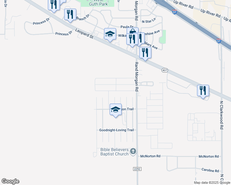 map of restaurants, bars, coffee shops, grocery stores, and more near 9514 English Oak Drive in Corpus Christi