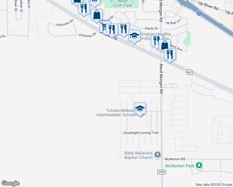 map of restaurants, bars, coffee shops, grocery stores, and more near 2045 Rhumba Trail in Corpus Christi