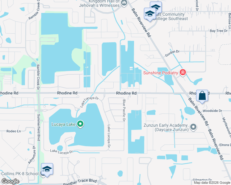 map of restaurants, bars, coffee shops, grocery stores, and more near 11638 Rhodine Road in Riverview