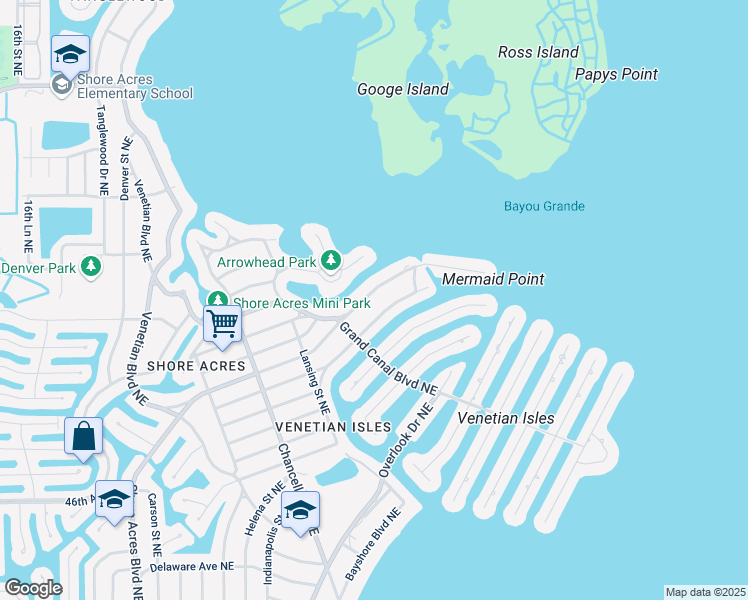 map of restaurants, bars, coffee shops, grocery stores, and more near 2063 Bayou Grande Boulevard Northeast in St. Petersburg
