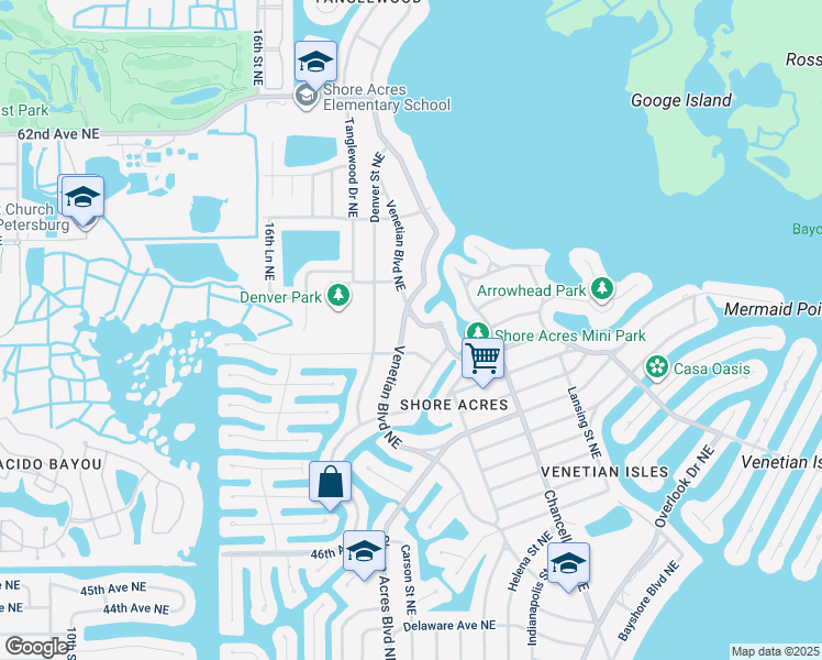 map of restaurants, bars, coffee shops, grocery stores, and more near 5415 Venetian Boulevard Northeast in St. Petersburg