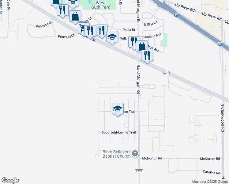 map of restaurants, bars, coffee shops, grocery stores, and more near 9514 English Oak Drive in Corpus Christi