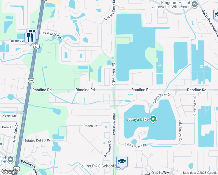 map of restaurants, bars, coffee shops, grocery stores, and more near 12118 Rambling Stream Drive in Riverview
