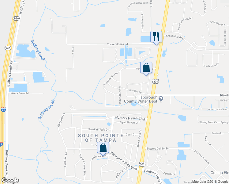map of restaurants, bars, coffee shops, grocery stores, and more near 10440 Riverdale Rise Drive in Riverview
