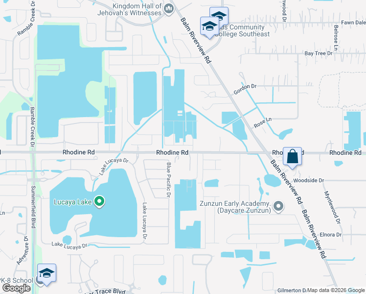 map of restaurants, bars, coffee shops, grocery stores, and more near 11712 Rhodine Road in Riverview