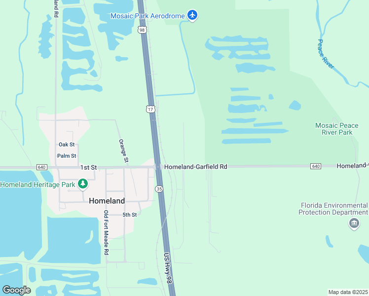 map of restaurants, bars, coffee shops, grocery stores, and more near Homeland Cemetery Road in Bartow