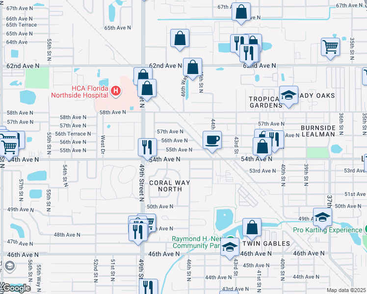 map of restaurants, bars, coffee shops, grocery stores, and more near 4649 55th Avenue North in Saint Petersburg