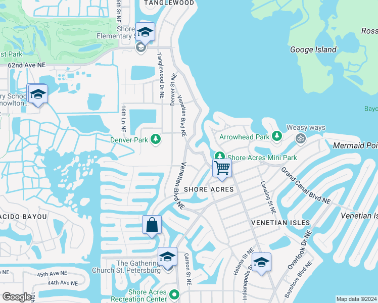 map of restaurants, bars, coffee shops, grocery stores, and more near 5415 Venetian Boulevard Northeast in St. Petersburg