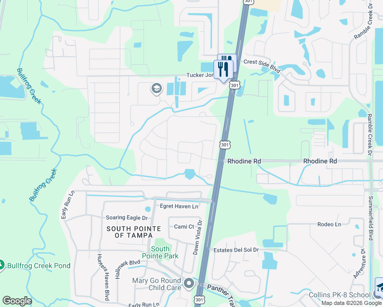 map of restaurants, bars, coffee shops, grocery stores, and more near 10647 Rhodine Road in Riverview