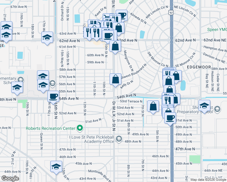 map of restaurants, bars, coffee shops, grocery stores, and more near in St. Petersburg