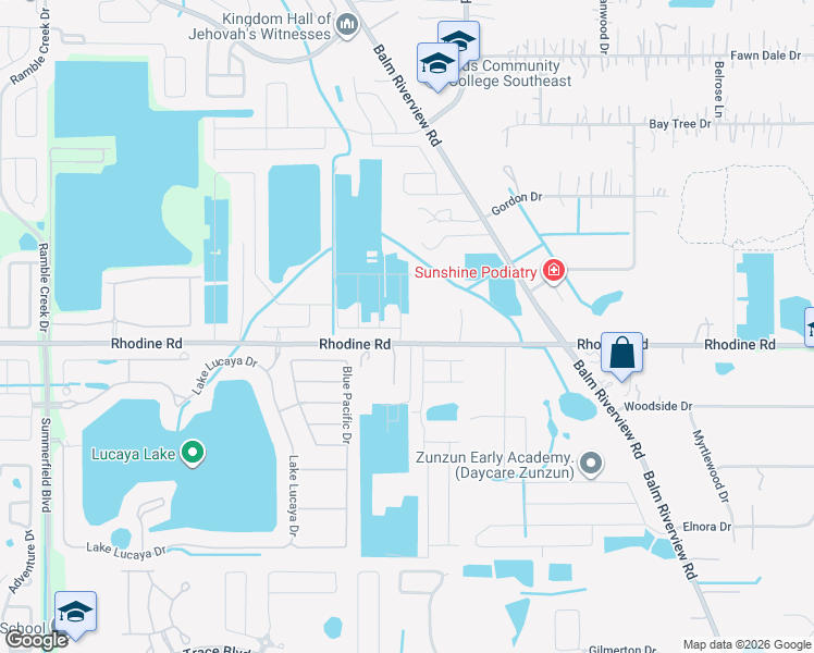 map of restaurants, bars, coffee shops, grocery stores, and more near 11712 Rhodine Road in Riverview