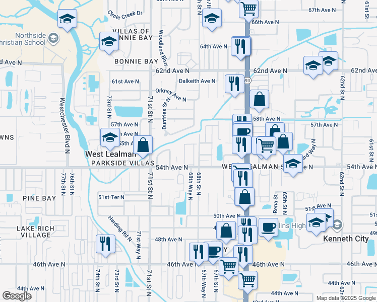 map of restaurants, bars, coffee shops, grocery stores, and more near 5460 68th Lane North in St. Petersburg