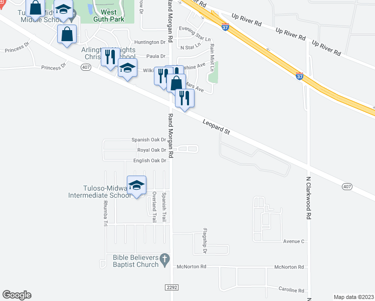 map of restaurants, bars, coffee shops, grocery stores, and more near 3266 County Road 103 in Corpus Christi