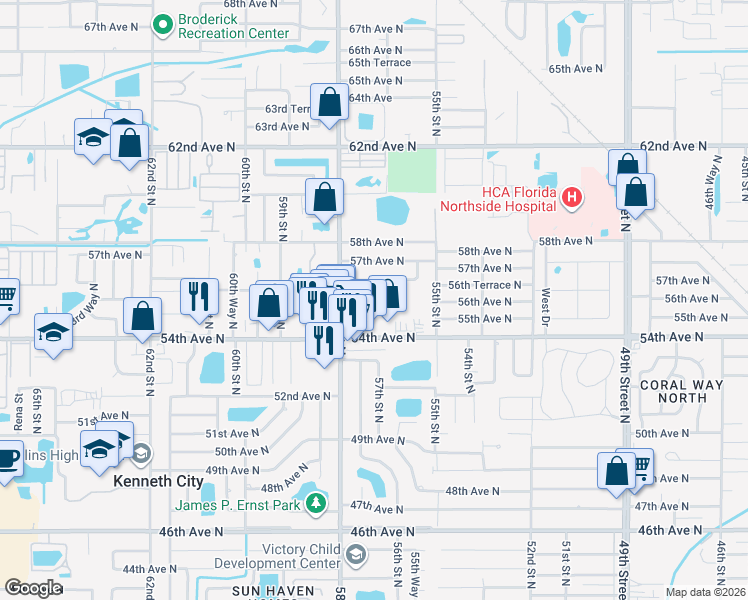 map of restaurants, bars, coffee shops, grocery stores, and more near 5762 55th Terrace North in Kenneth City