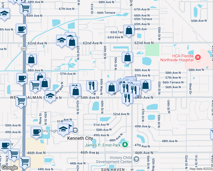 map of restaurants, bars, coffee shops, grocery stores, and more near 5456 59th Way North in St. Petersburg