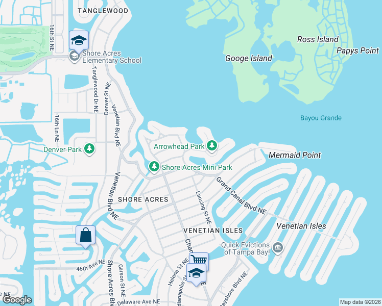 map of restaurants, bars, coffee shops, grocery stores, and more near 1902 Arrowhead Drive Northeast in St. Petersburg