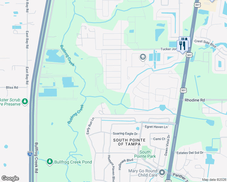 map of restaurants, bars, coffee shops, grocery stores, and more near 12016 MIracle Mile Drive in Riverview