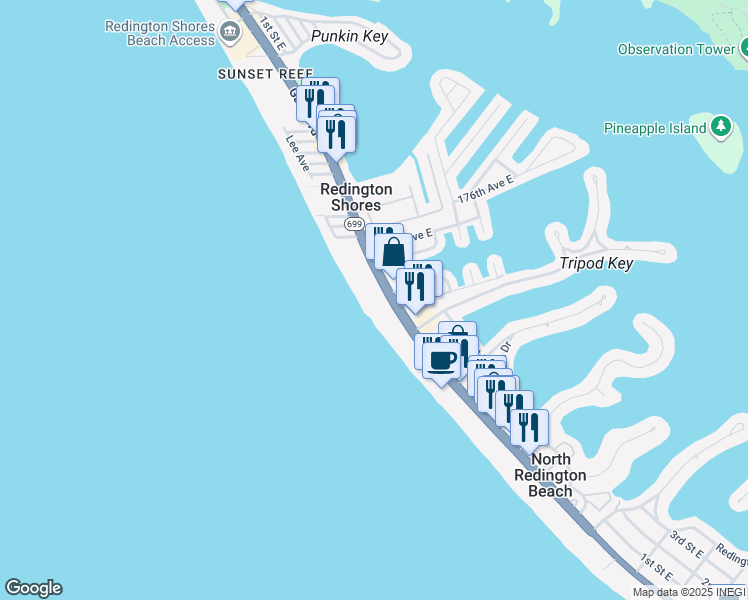 map of restaurants, bars, coffee shops, grocery stores, and more near 17408 Gulf Boulevard in Redington Shores