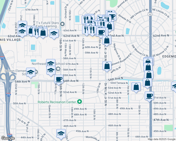 map of restaurants, bars, coffee shops, grocery stores, and more near 1112 57th Avenue North in St. Petersburg
