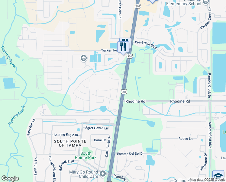 map of restaurants, bars, coffee shops, grocery stores, and more near 10612 Whispering Hammock Drive in Riverview