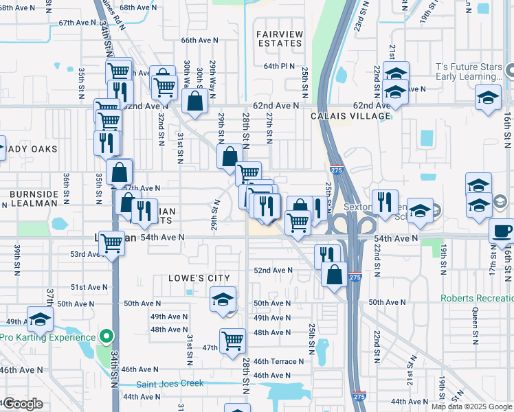 map of restaurants, bars, coffee shops, grocery stores, and more near 5698 Haines Road North in Saint Petersburg