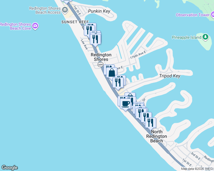 map of restaurants, bars, coffee shops, grocery stores, and more near in Redington Shores
