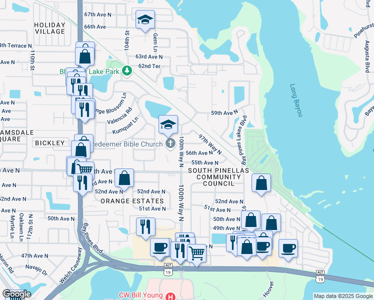 map of restaurants, bars, coffee shops, grocery stores, and more near 9985 56th Place North in St. Petersburg