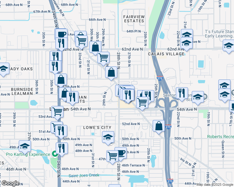map of restaurants, bars, coffee shops, grocery stores, and more near 5698 Haines Road North in St. Petersburg