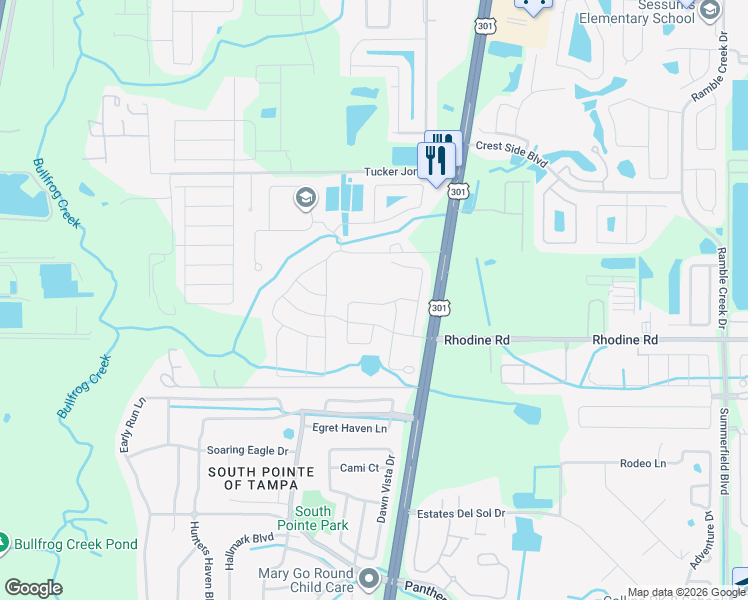 map of restaurants, bars, coffee shops, grocery stores, and more near 10530 Whispering Hammock Drive in Riverview