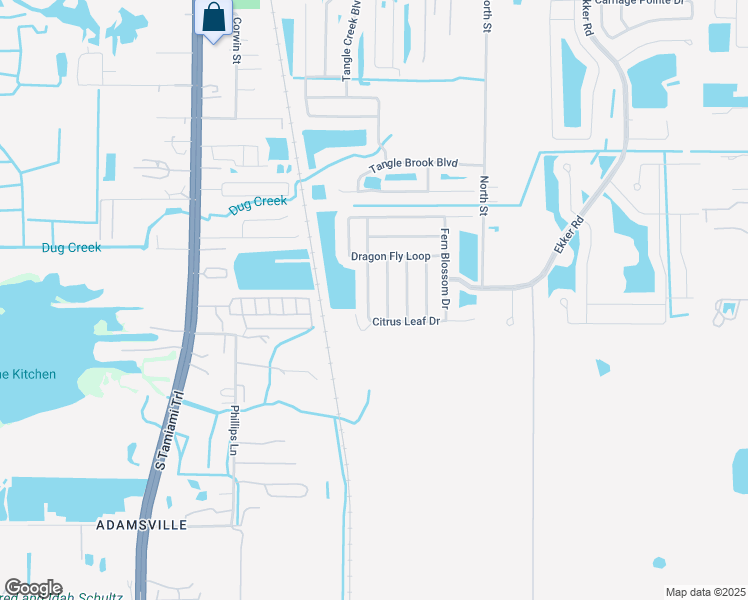map of restaurants, bars, coffee shops, grocery stores, and more near 12028 Citrus Leaf Drive in Gibsonton