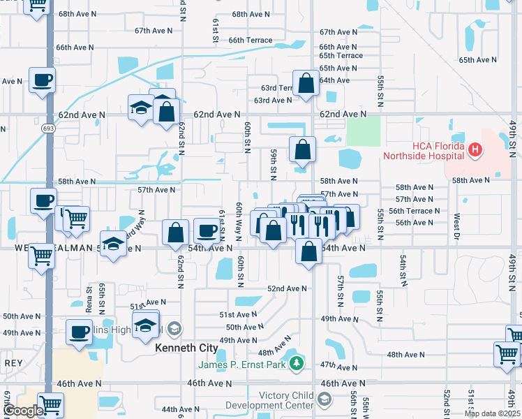 map of restaurants, bars, coffee shops, grocery stores, and more near 5646 59th Way North in St. Petersburg