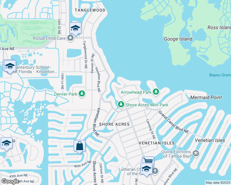 map of restaurants, bars, coffee shops, grocery stores, and more near 1725 Bayou Grande Boulevard Northeast in St. Petersburg