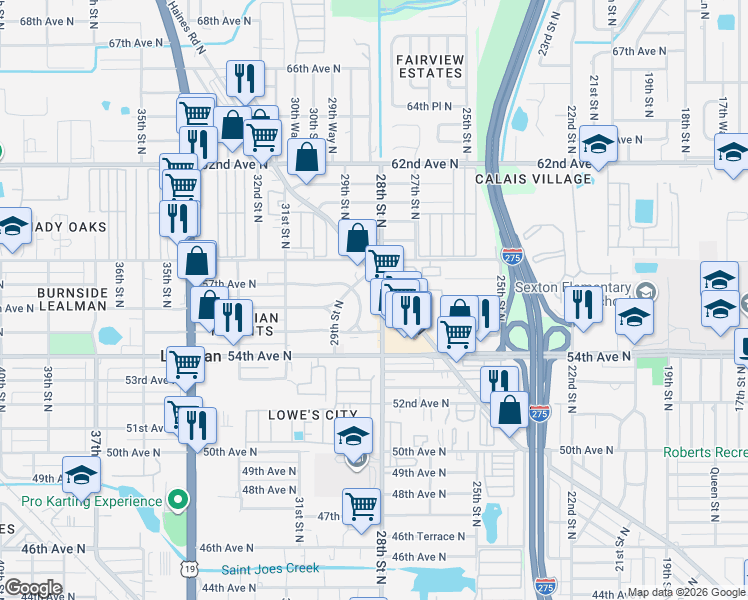 map of restaurants, bars, coffee shops, grocery stores, and more near 5698 Haines Road North in St. Petersburg