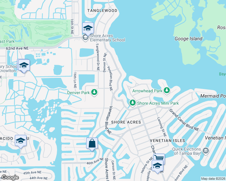 map of restaurants, bars, coffee shops, grocery stores, and more near 5500 Bayou Grande Boulevard Northeast in St. Petersburg