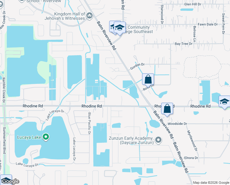 map of restaurants, bars, coffee shops, grocery stores, and more near 11728 Rhodine Road in Riverview