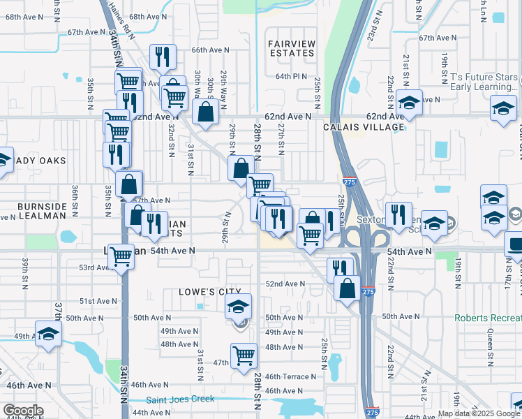 map of restaurants, bars, coffee shops, grocery stores, and more near 5698 Haines Road North in St. Petersburg