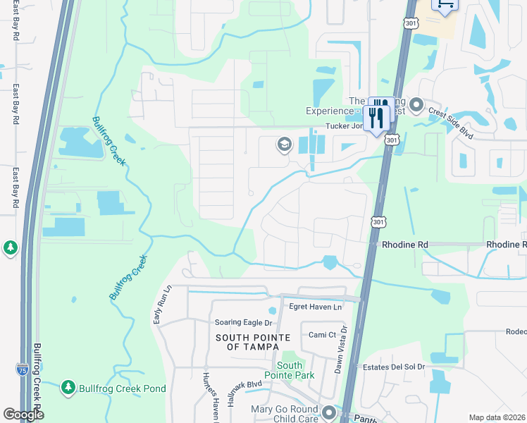 map of restaurants, bars, coffee shops, grocery stores, and more near 10413 Riverdale Rise Drive in Riverview