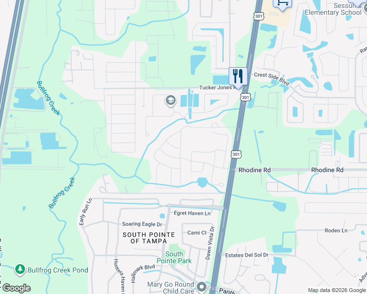 map of restaurants, bars, coffee shops, grocery stores, and more near 12020 Legacy Bright Street in Riverview