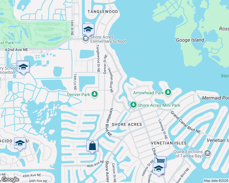map of restaurants, bars, coffee shops, grocery stores, and more near 5530 Bayou Grande Boulevard Northeast in St. Petersburg